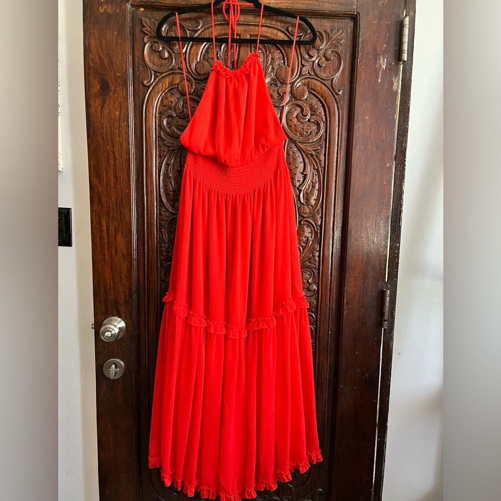 Gently used smocked halter maxi dress